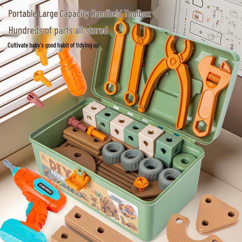 Children’s Interlocking Building Blocks Nut Assembly Tool Set, Pretend Play Screw Driving Repair Toy, Ages 3-6.