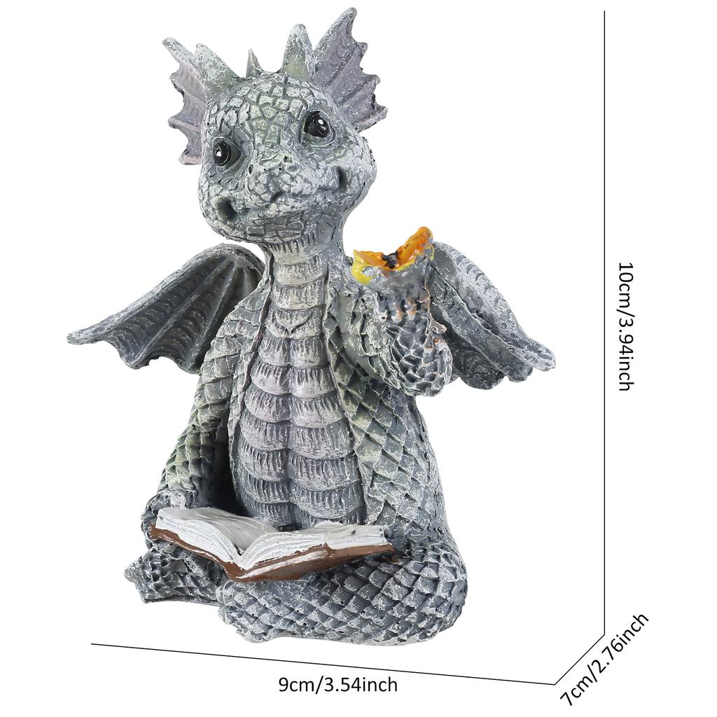 Reading Book Little Dragon Sculpture Statues Resin Garden Dragon Cute Sculptures Art Ornament Gift for Lawn Patio Decor