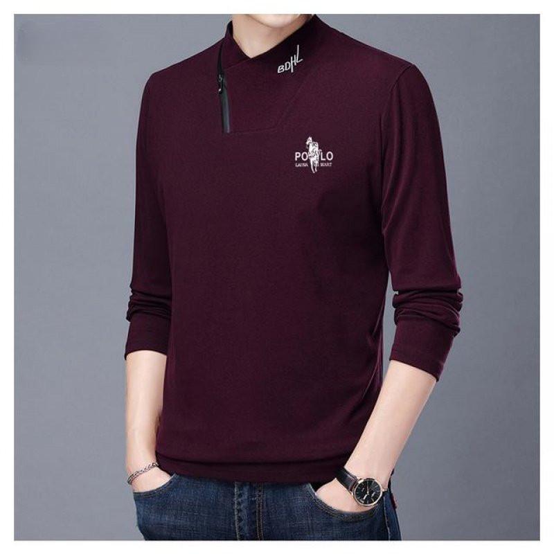 New Men's Fashion Zipper Collar Double-sided Velvet Sweatshirt Warm Printed T-shirt Bottoming Shirt Trendy