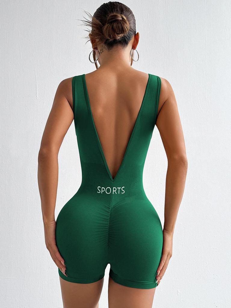 Seamless Deep V-Neck Yoga Bodysuit: Women's Nude-Tight Shaping Sportswear with Beautiful Back Design