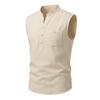 Ärmelloses Henley-Hemd für Herren aus Leinenmischung mit Brusttasche, Mehrfarbig, Lässiges Sommer-Tanktop