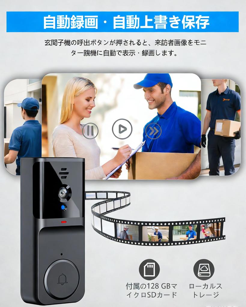 Video Doorbell with Camera, No Installation Required, Full Body View, 180° Ultra-Wide Angle, Smart Doorbell, Video Doorbell, Two-Way Voice Communicati