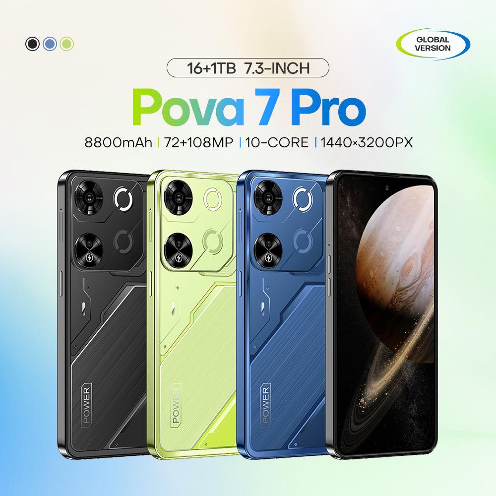 Pova7 Pro Phone: 16+1TB Memory, 7.3" HD Screen, Cross-Border Exclusive.