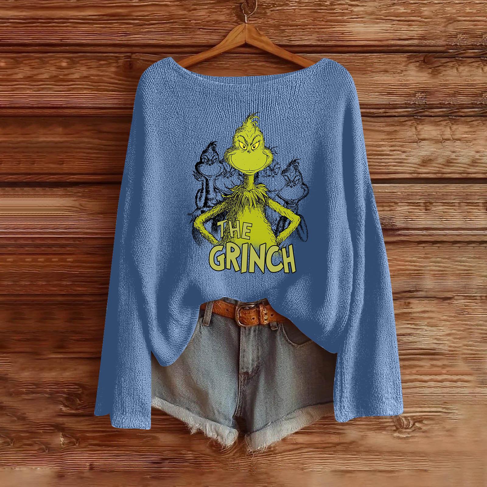 

Женская мода Длинный рукав Рождественский принт Вязаный Длинный рукав На подкладке Длинный рукав XL небесно-голубой