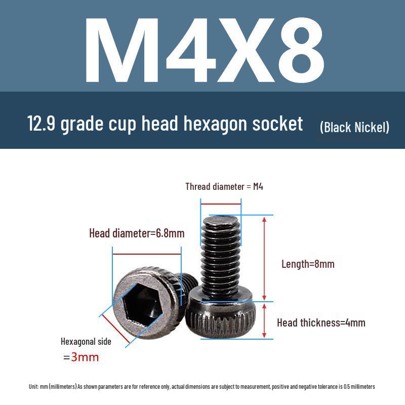 Yigu High-Strength Black Nickel Hex Socket Screw, M1.6-M4, Knurled Cup Head Bolt, 12.9 Grade.