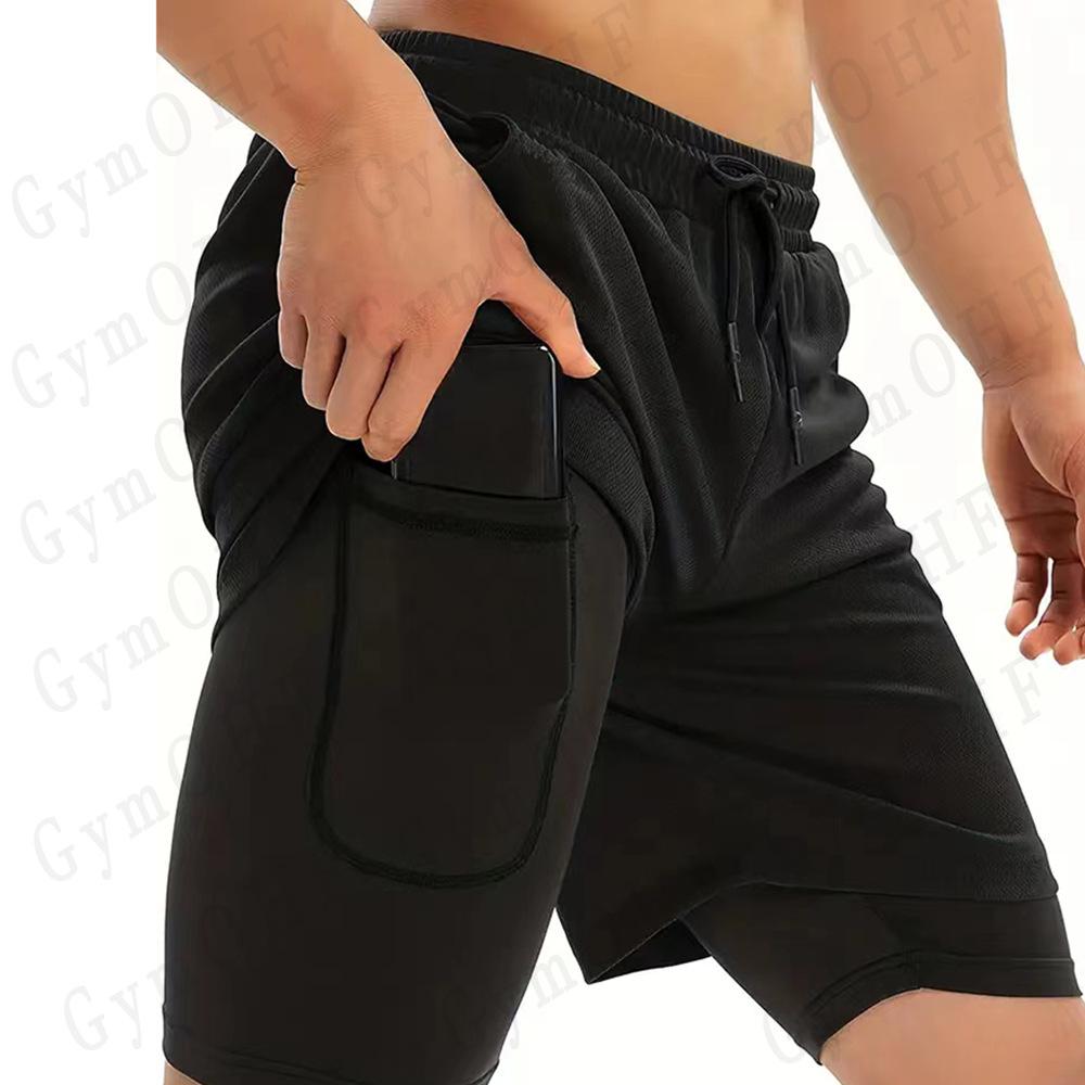 Men's Anime Double-Layer Quick-Dry Shorts & Tee Set for Outdoor Running & Fitness