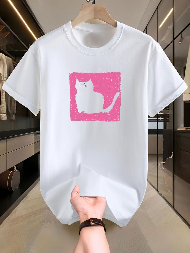 Cute Pink Graphic Print Summer Autumn Winter Luxury Brand Pure Cotton Men's and Women's T-shirt Short Sleeve Outdoor Sports