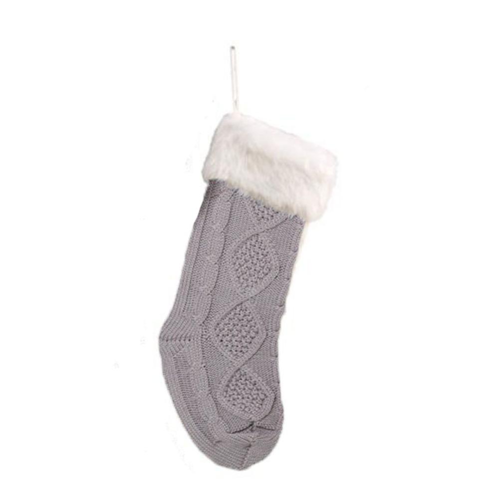 Large Size Knitted Christmas Stocking With Fluff Christmas Tree Ornaments Christmas Gift Bag  Kids