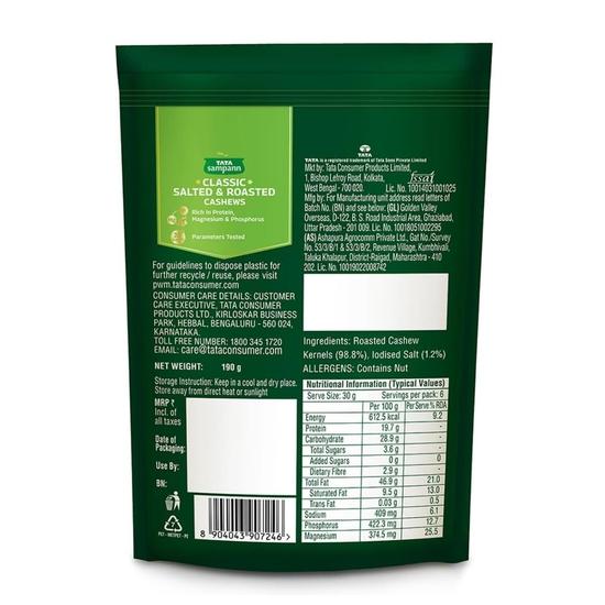 TATA Sampann Classic Salted & Roasted Cashews | Flavourful & Crunchy Snack | Handpicked, Salted & Slow Roasted Cashews | Rich In Protein, Magnesium