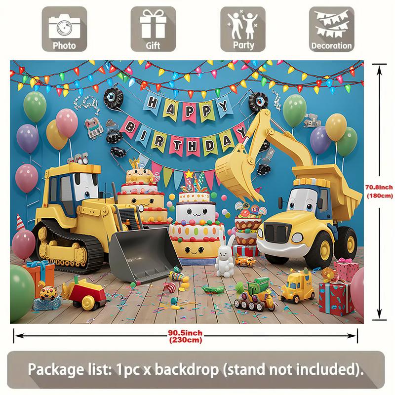 Party-Hintergrund BauLKW Gelber Bagger Luftballons Kuchen Verspielte Foto-Booth-Deko Geburtstagsparty-Deko