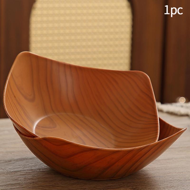 1/2Pcs Imitation Wood Grain Fruit Plate Plastic Dessert Tray Snack Fruit Plate Reusable Household Food Plate Kitchen Supplies 1PC