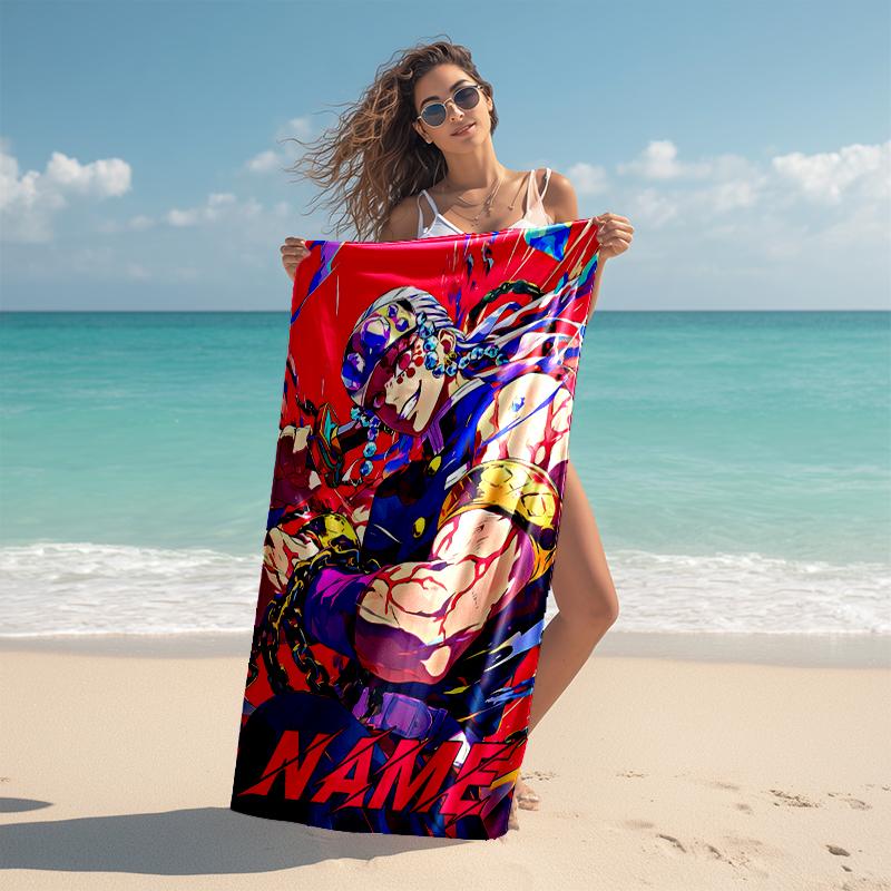 Personalized customized proof beach towel with Demon Slayer characters pattern - soft, absorbent, quick-drying, perfect swimming, camping&bathing