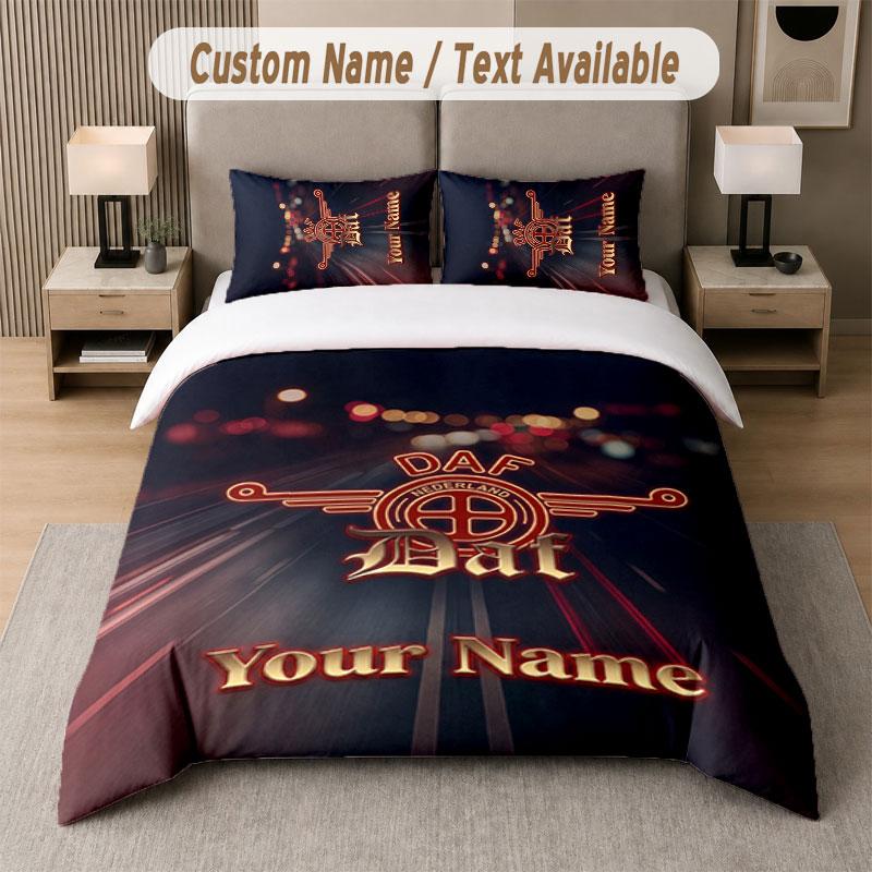 Custom Bedding Set DAF Pattern, Print Name Text 1 Duvet Cover Plus 2 Pillowcases Home Textile