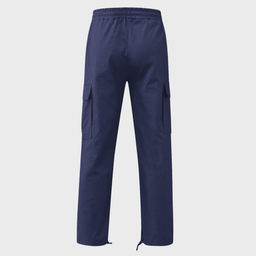 Men's Straight Casual Multi-Pocket Overalls for Spring and Autumn with Drawstring.