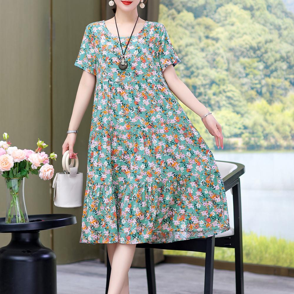 Dress Women Summer Sundress Casual Short Sleeve Dress Vestidos Female O-Neck Robe Oversized Bohemian Dresses