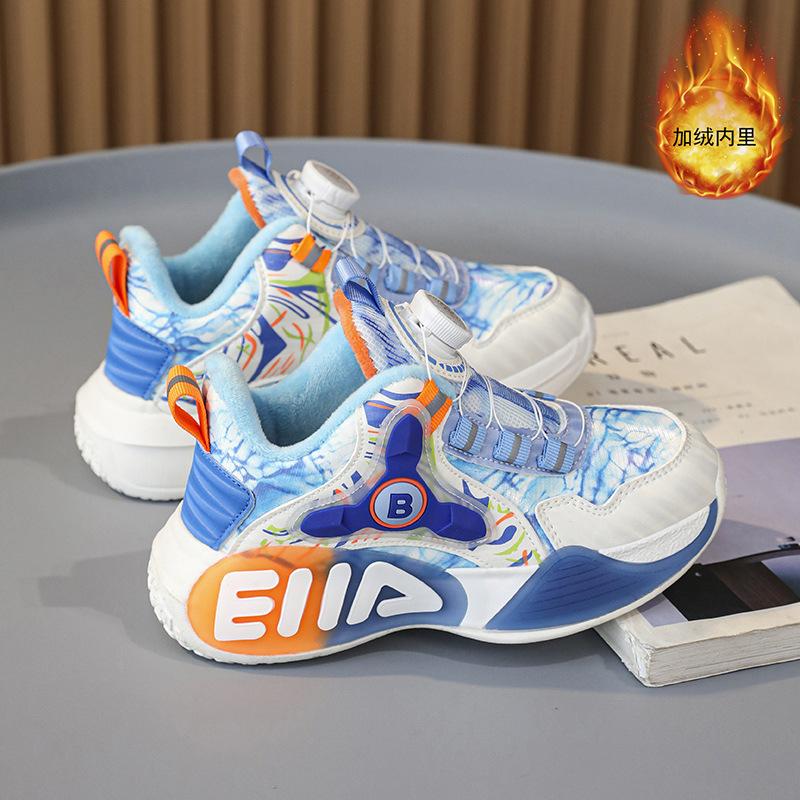 Children's basketball shoes four seasons men's and women's sports shoes breathable mesh friction sound leather velvet two cotton shoes