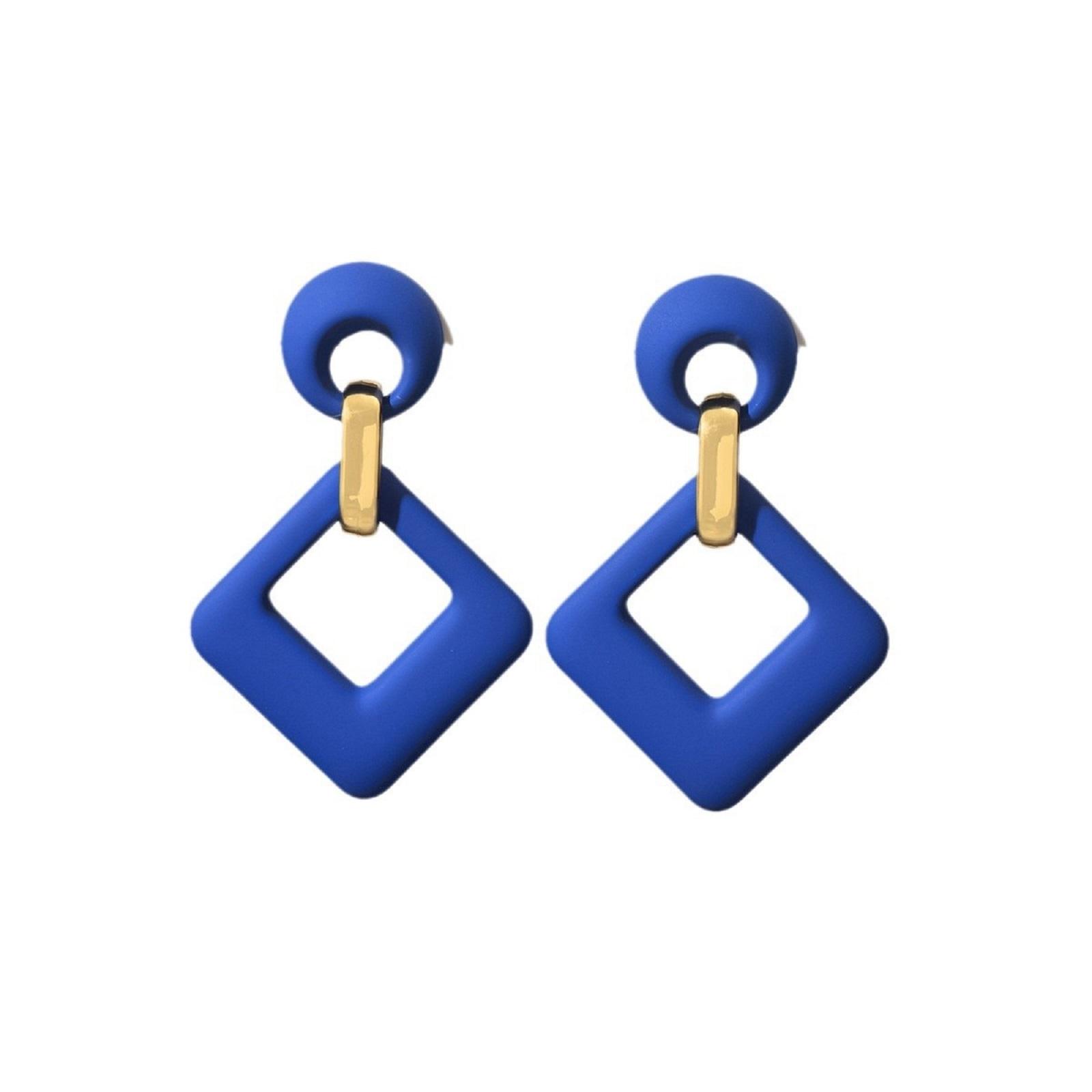 

Square Hollowed-Out Geometric Fashion Long Earrings - Exaggerated Personality Candy-Colored High-End Drop Earrings One Size синій