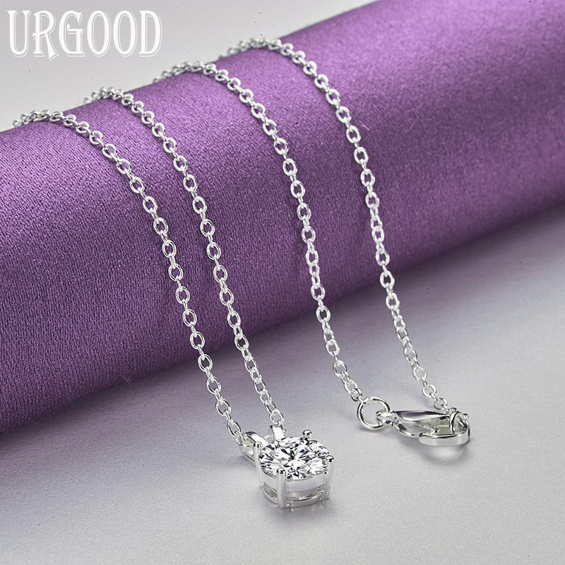 925 Sterling Silver 8mm AAA Grade Zircon Pendant Necklace Wedding Fashion Jewelry