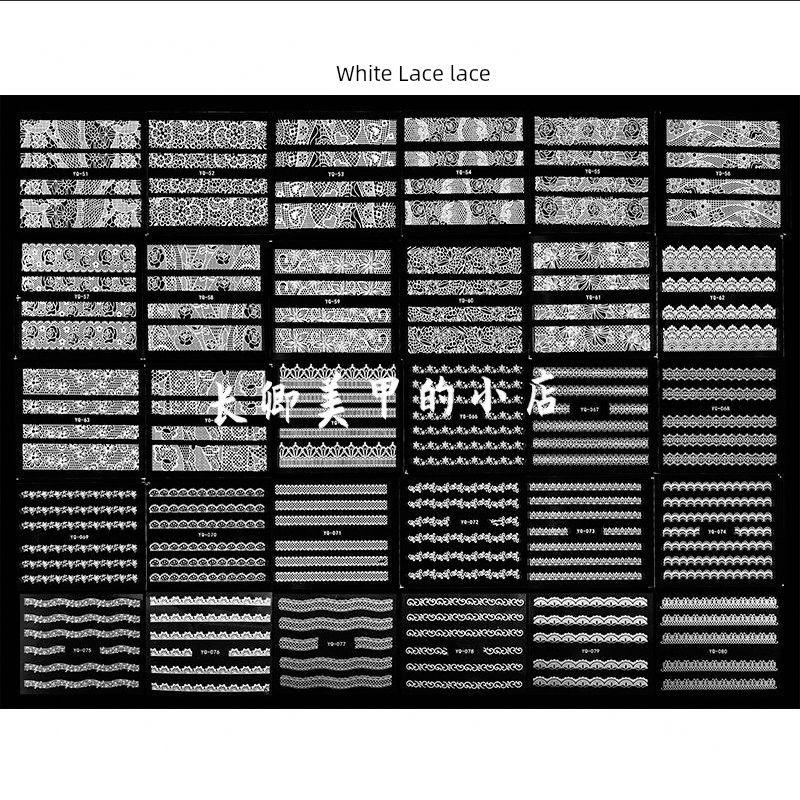 

White Lace Lace Nail Sticker Waterproof Hollow Mesh Rose Snowflake Adhesive Nail Decals Decorations White Lace -20 random style