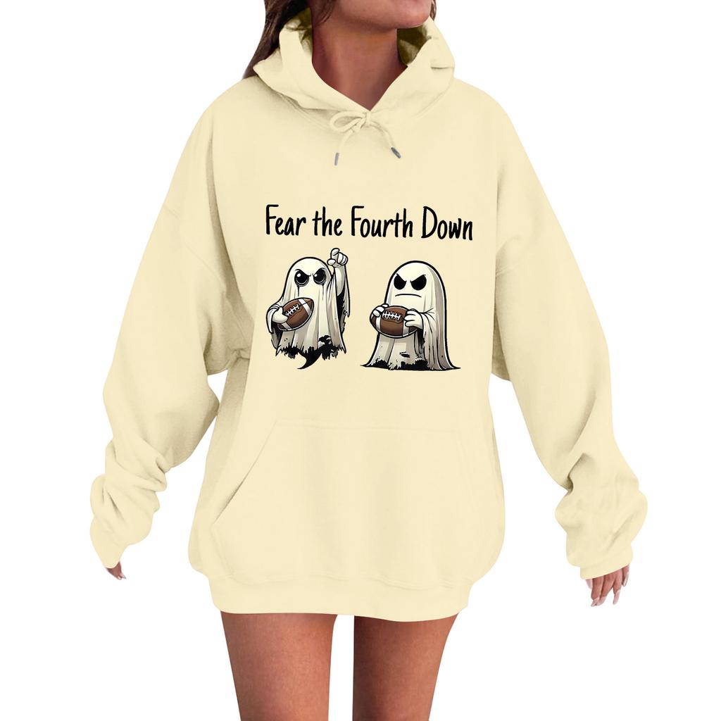 Women's Casual Fashion Comfortable Round Neck With Hood Long Sleeve Halloween Print Warm Sweatshirt