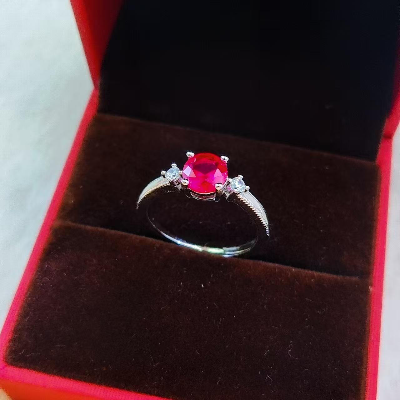 Elegant Women s Ruby Red Corundum & Blue Spinel Ring Adjustable Open Size