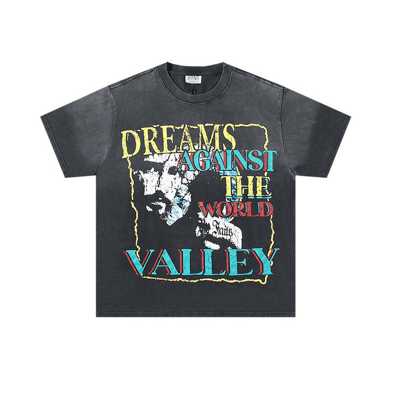 26 Cross-border foreign trade VALL Meichao high street retro washing water old direct injection hot diamond short sleeve pullover men's and women's 