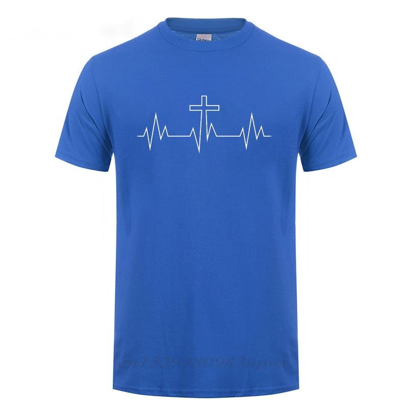 Christ Lives Here Cross Heartbeat Christian Jesus Faith Inspirational T Shirt TShirt For Men Male Short Sleeve Cotton Tshirt
