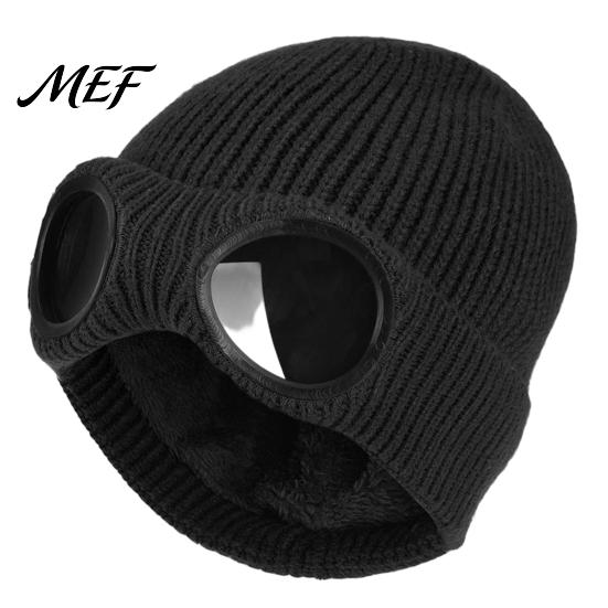 Outdoor Skiing Headwear Knitted Hat with Goggles, Unisex Winter Hat, Fleece Lined, Windproof Stylish Streetwear Warm Skull Cap for Cycling Street
