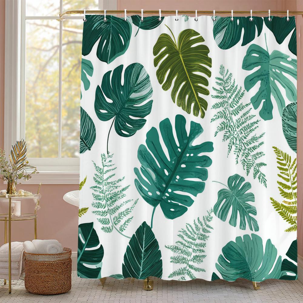 Grünes Blatt Duschvorhang, Palmblatt, Bananenblatt Badezimmerdeko, Wasserdichter Polyester Duschvorhang, Heimdeko Duschvorhang