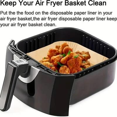 25/50/100pcs Non Stick Fryer Mat - Square Baking and Microwave Cooking Paper Mat - Easy To Clean and Healthier Cooking