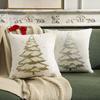 Reindeer Christmas Tree Gold Foil Printed Autumn Winter Pillow Cover Snowflake Embroidered Cushion Cover