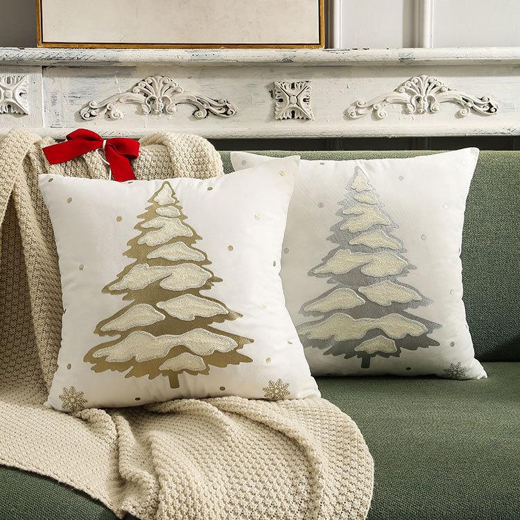 Reindeer Christmas Tree Gold Foil Printed Autumn Winter Pillow Cover Snowflake Embroidered Cushion Cover