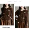 2025 Stylish Bow Jacquard Wool Knit Cardigan - Round Neck, Single-Breasted Thin Sweater Coat