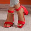 Rome Sandals For Women Summer Pu Material With Block Heel And Buckle Closure
