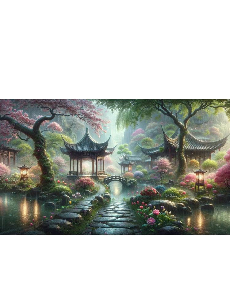 5D DIY Diamant gemalt Landschaft Mond kleine Brücke fließendes Wasser Pavillon Mosaik Stickerei Landschaft Home Dekoration