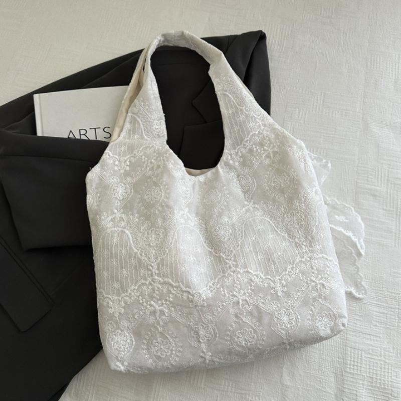 Sacs d'épaule en dentelle brodée décontractés pour femmes Sacs à main simples polyvalents pour dames Grand sac fourre-tout léger Sac gilet pour femme pour le travail