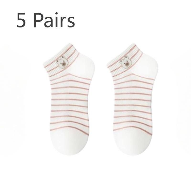 5 Pairs of Women s Summer Thin New Pure Cotton Deodorant Mesh Cute Bear Socks 5 Pairs розовый