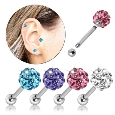 1Pc Shamballa Labret Bar Lip Stud Tragus Surgical Steel Body Piercing Jewellery Bar Gift