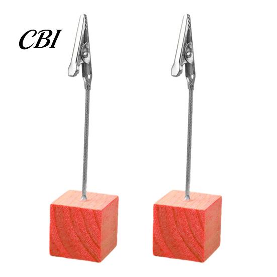 Thick And Thin Paper Clip 2 Pcs Wooden Cube Base Memo Holder with Clips, Mini Table Photo Postcard Number Stands for Name Cards, Photos, Memos,