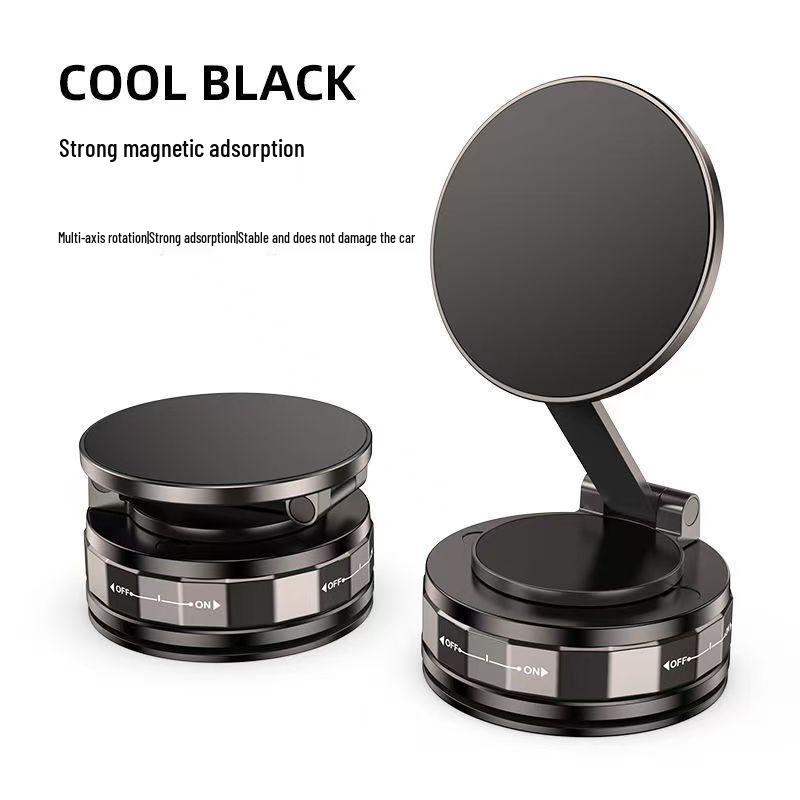 Foldable Magnetic Car Phone Holder with Suction Cup for Dashboard or Center Console Black Large Magnet