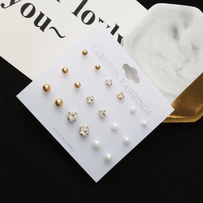 Koreanischer Stil Modische Metall-Perlen-Ohrringe 9-teiliges Set Glänzende Kugel Strass-Set