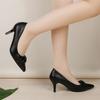 Classy Women's High Heels Fashion Bow Pointed-toe Pumps  Mid Heel Office Lady Slip-on Work Shoes Black  Stiletto Heels