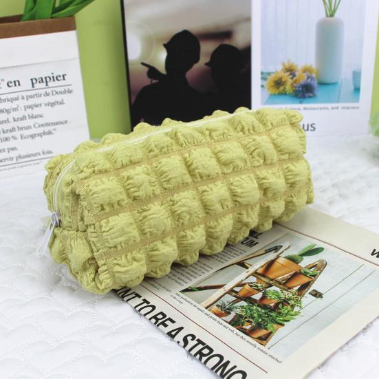 Myk Puff Blyantveske Stor Kapasitet Plissert Pennorganisator Glatt Glidelås Sminkepose for Skole Reise Multifunksjonell Oppbevaringspose