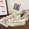 Cream Platform Canvas Shoes Women's Thin Spring and Autumn New Ins Tide Niche Big Head Muffin Student White Shoes