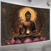 VIKAMA Lotus Buddha Golden Aura Tapestry Will Bring A Peaceful Sacred Atmosphere To Your Living Room Bedroom Or Meditation Space