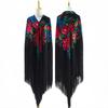 Elegant Long Tassel Peony Flower Shawl Scarf - Ethnic Retro Style, 50cm.