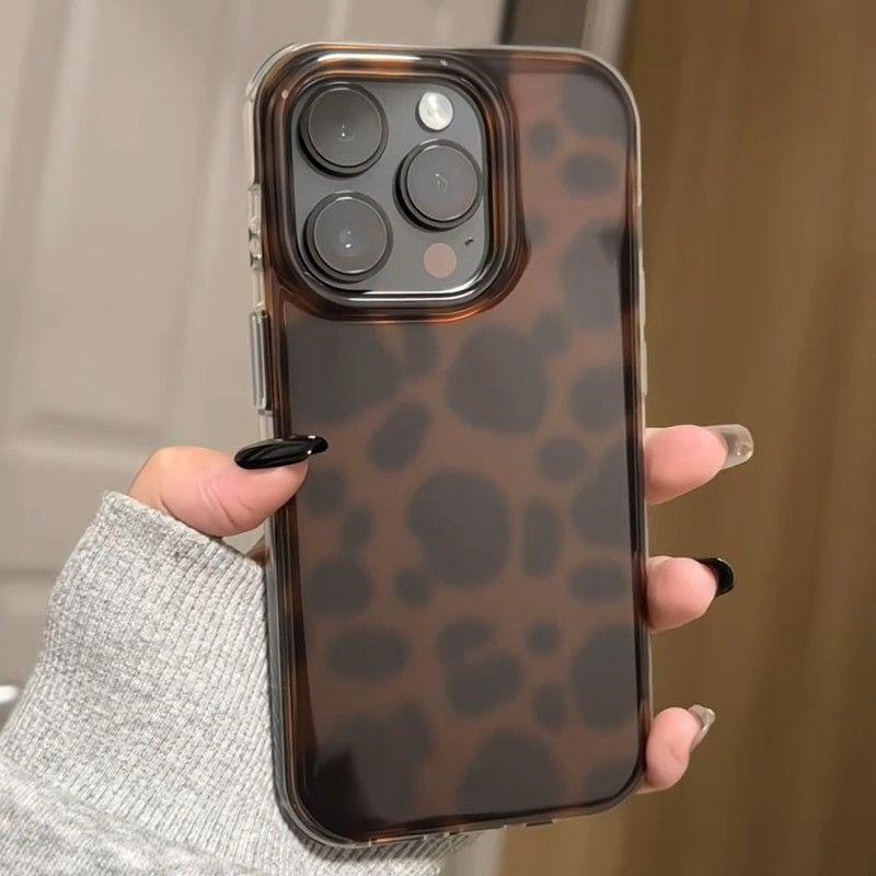 Through hole vortex IND brown halo leopard print phone case with chain for iPhone 11 12 13 14 15 16 17 Pro Max