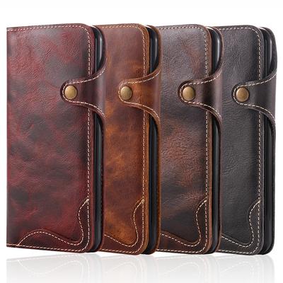 Funda de Cuero Genuino Natural para IPhone 7 Plus 8Plus IPhone6 6Plus 6s 16 Pro Max Tapa Flip Retro Vintage con Bolsillo para Tarjeta Correa