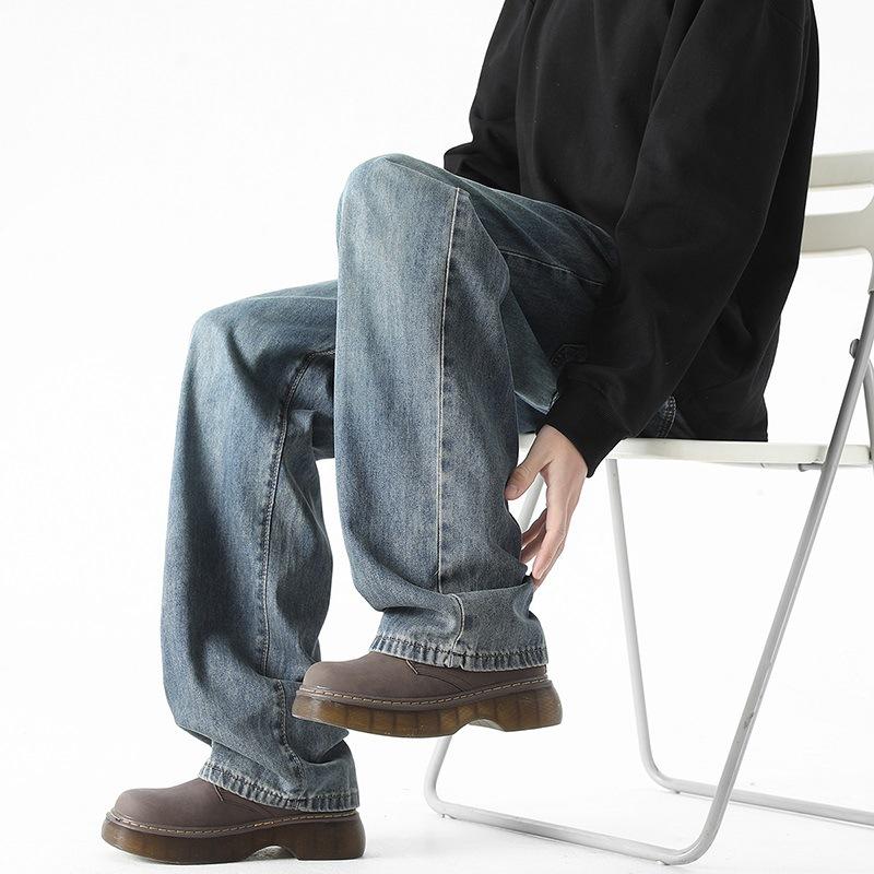 New Spring Style Full Elastic Drawstring Waist-headed Lysel Jeans Men's High Street Wide-leg Floor Pants