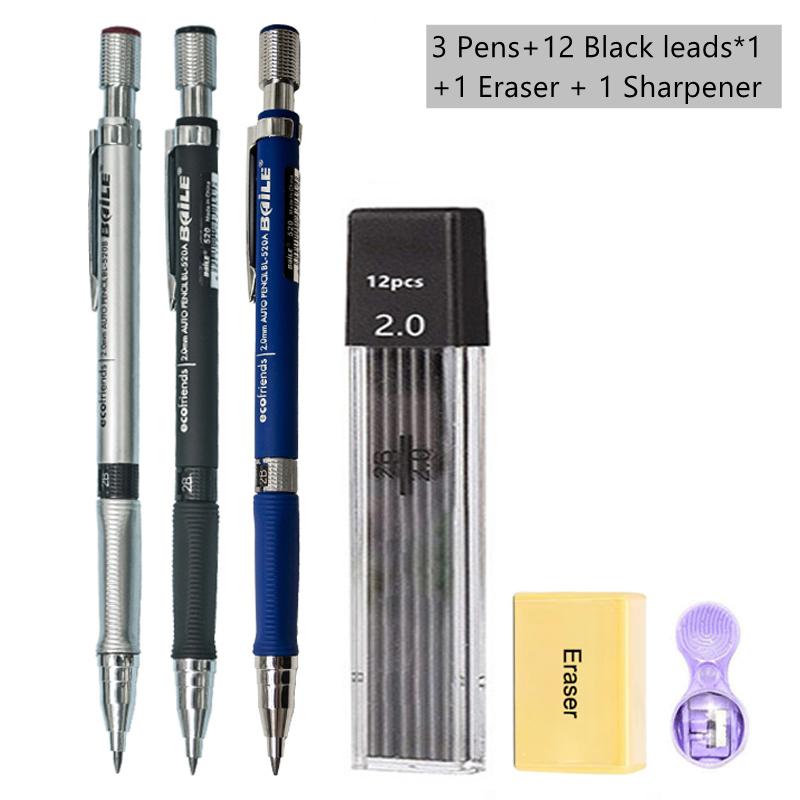 2.0mm Mechanical Pencil Art Drawing Design Automatic Pencil 2B Black/Color Lead Refill Writing Student Office & School Supplies